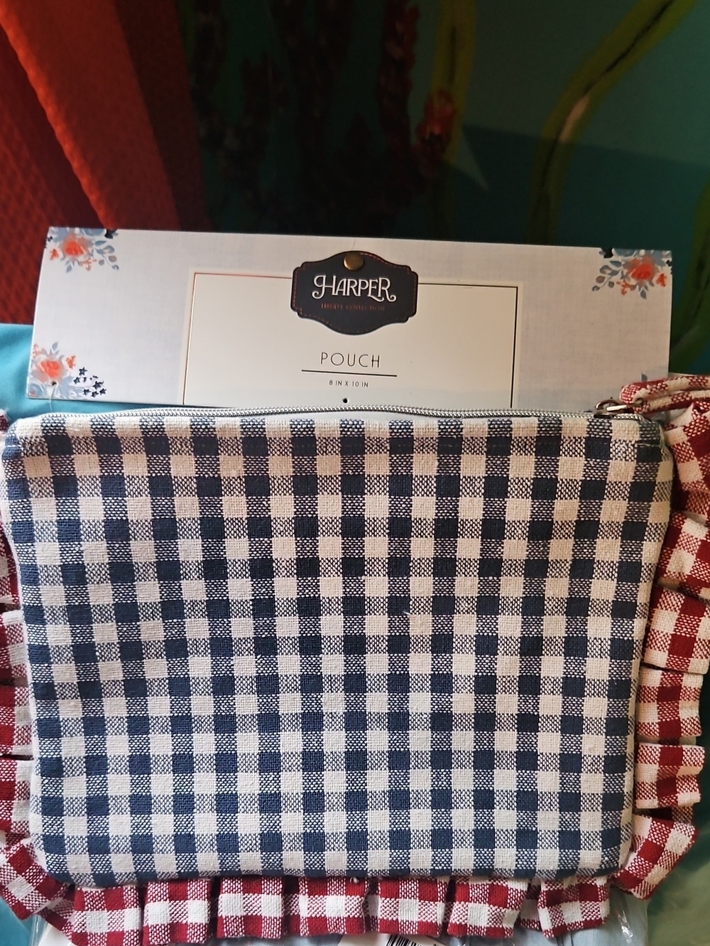 Harper Navy and White Gingham Zip Pouch